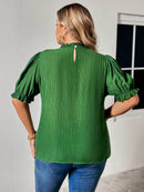 Trendy Honey Plus Size Round Neck Blouse with Puff Sleeves - Casual Solid Long Length Top - Store 42