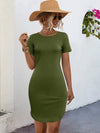 Round Neck Short Sleeve Mini Tee Dress Moss