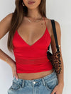 Devine Lace Detail Halter Neck Cami Red