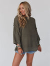 Round Neck Oversized Knit Top with Relaxed Fit Army Green