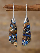 Geometrical Shape Dangle Earrings Brown Silver One Size