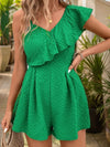 Smocked Back Asymmetrical Ruffled Romper Green
