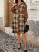 Button Front Plaid Long Sleeve Dress
