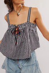 Tied Front Textured Square Neck Cami Black