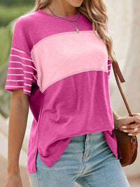 Stylish Color Block Striped Sleeve Casual T-Shirt for Everyday Comfort and Versatility - Store 42