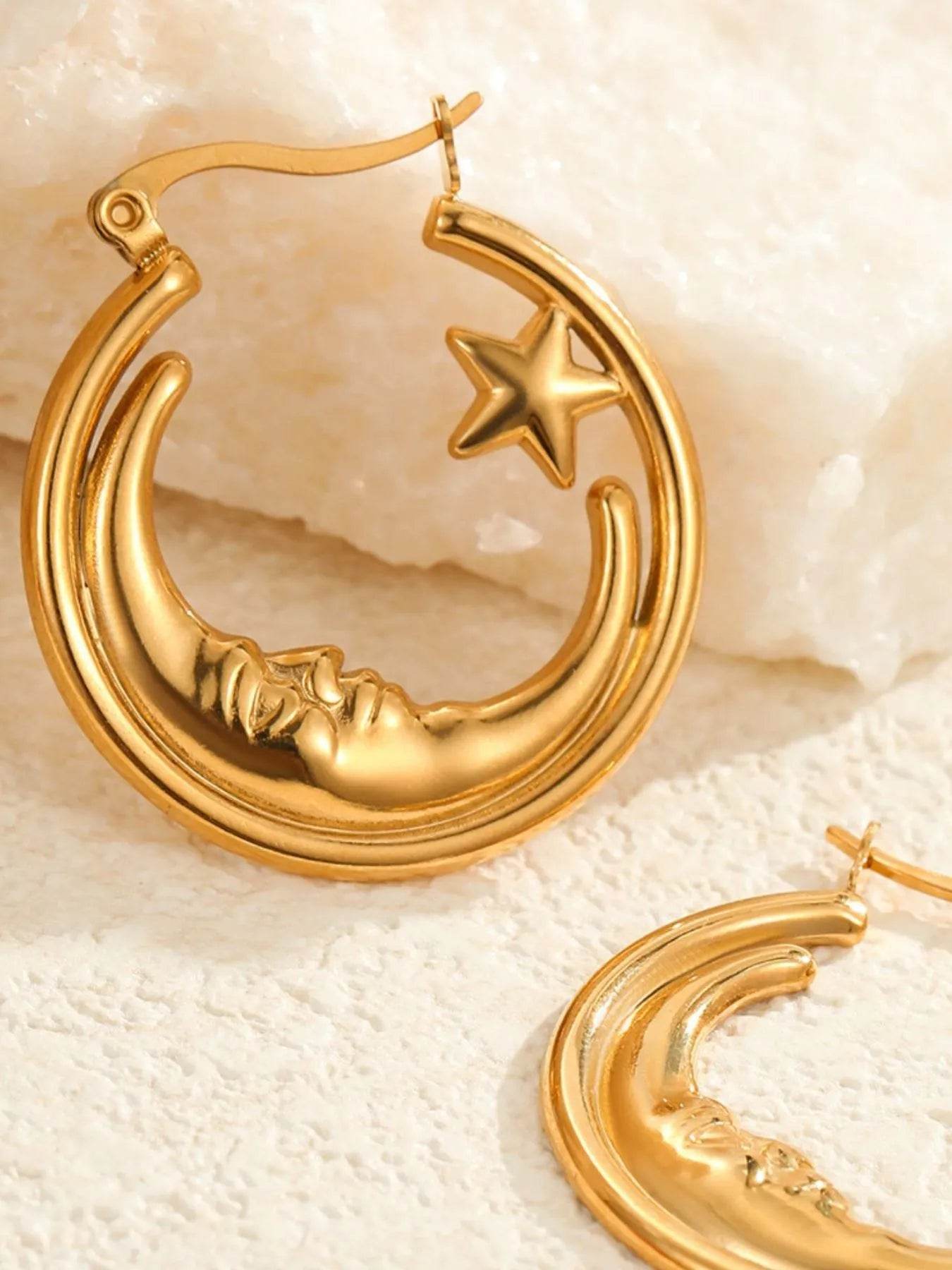 18K Gold-Plated Crescent Moon and Star Hoop Earrings for a Celestial Touch - Store 42