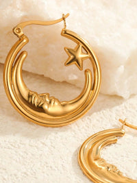 18K Gold-Plated Crescent Moon and Star Hoop Earrings for a Celestial Touch - Store 42
