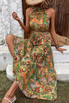 Tied Floral Sleeveless Dress Green