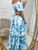 Full Size Cutout Off-Shoulder Printed Maxi Dress Plus Size - Store 42