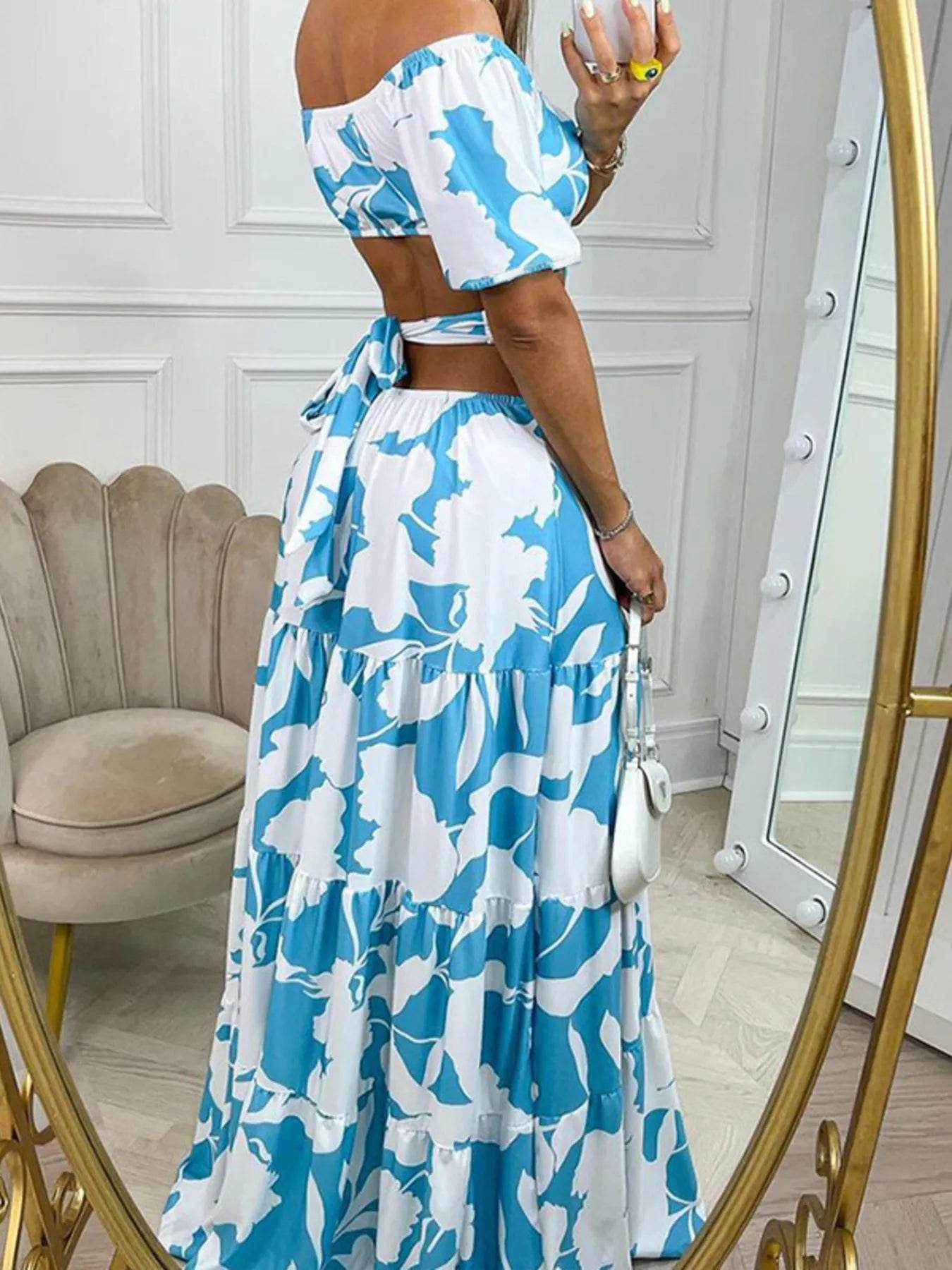 Full Size Cutout Off-Shoulder Printed Maxi Dress Plus Size - Store 42