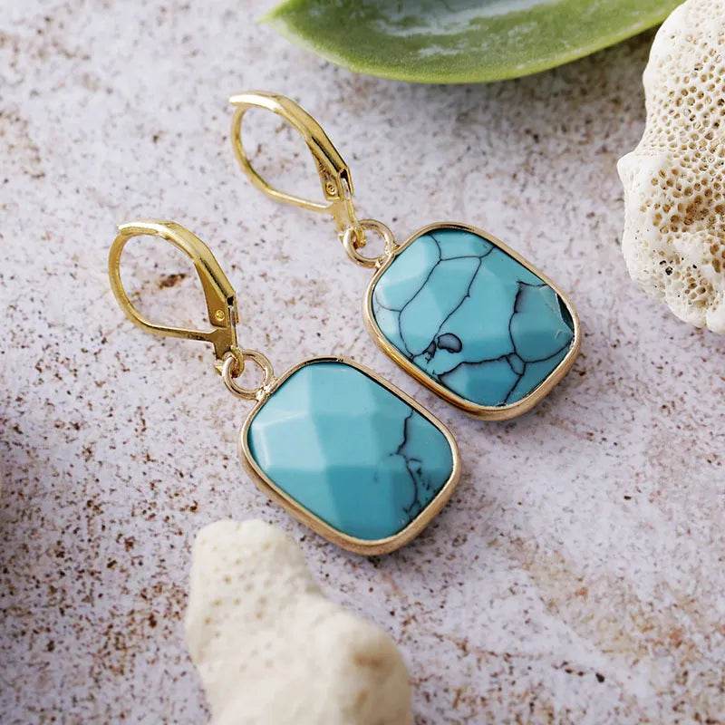 18K Gold-Plated Copper Dangle Earrings with Natural Stone - Elegant Boho Jewelry - Store 42