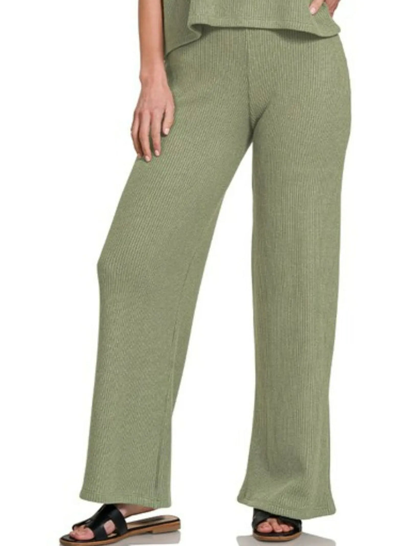 Sage Green Boxy Sweater Set with Wide-Leg Pants - Comfortable & Stylish 2-Piece Outfit