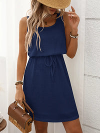 Waffle-Knit Drawstring Mini Tank Dress