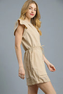 Umgee Luxe knit Ruffle Sleeve Drawstring Mini Dress