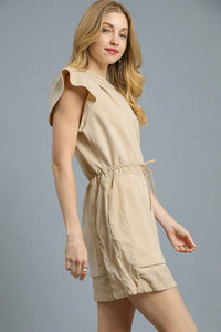 Umgee Luxe knit Ruffle Sleeve Drawstring Mini Dress