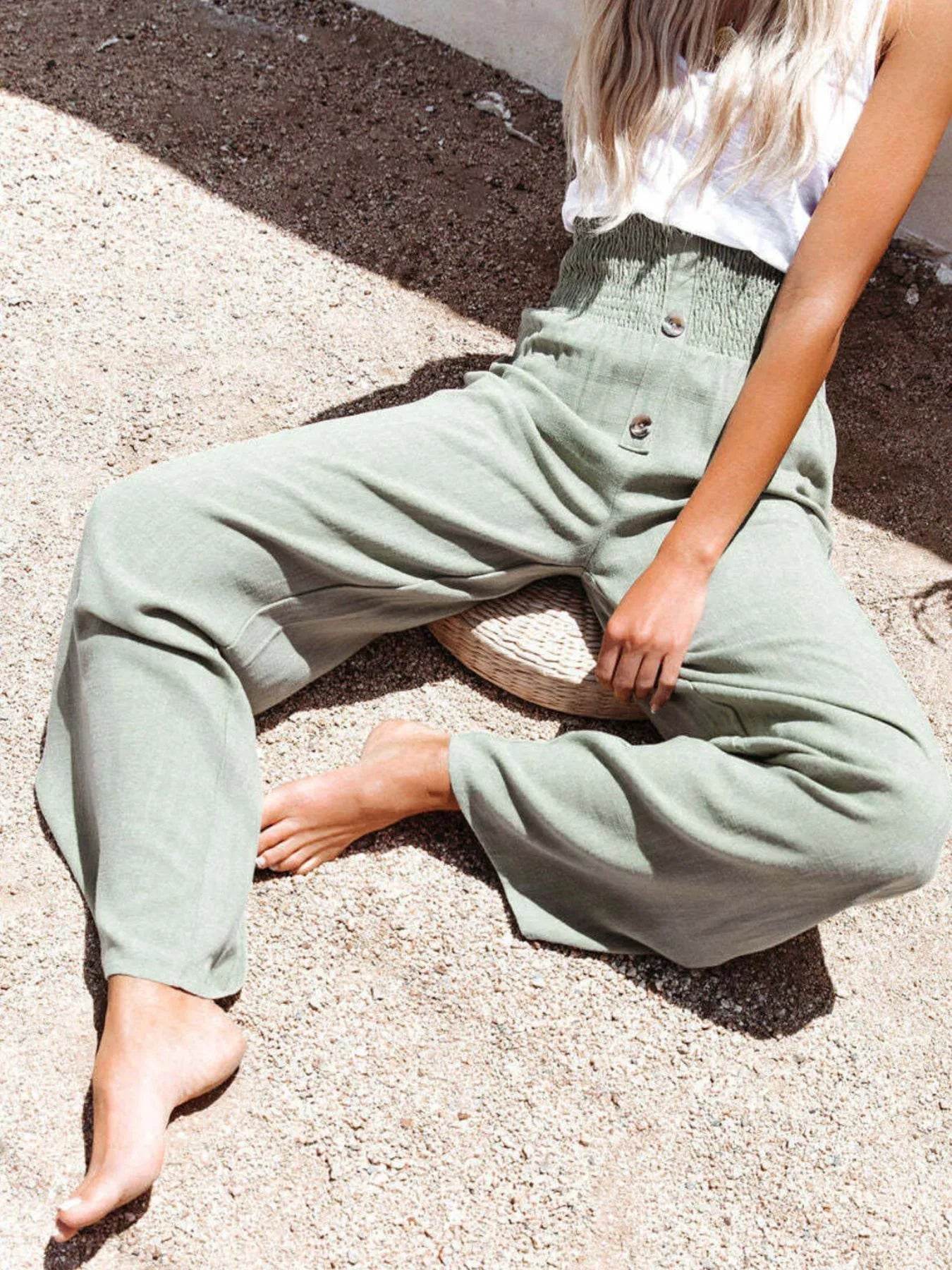 Full Size High-Waisted Textured Wide Leg Pants Plus Size - Store 42