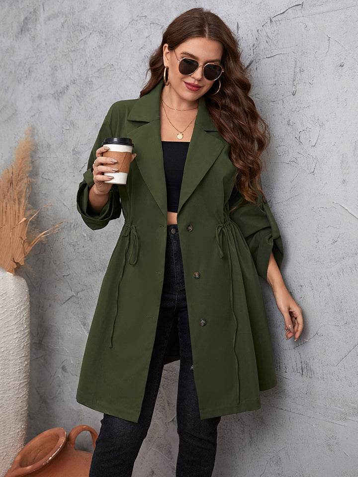 Honey Plus Size Lapel Collar Roll-Tab Sleeve Trench Coat - Store 42