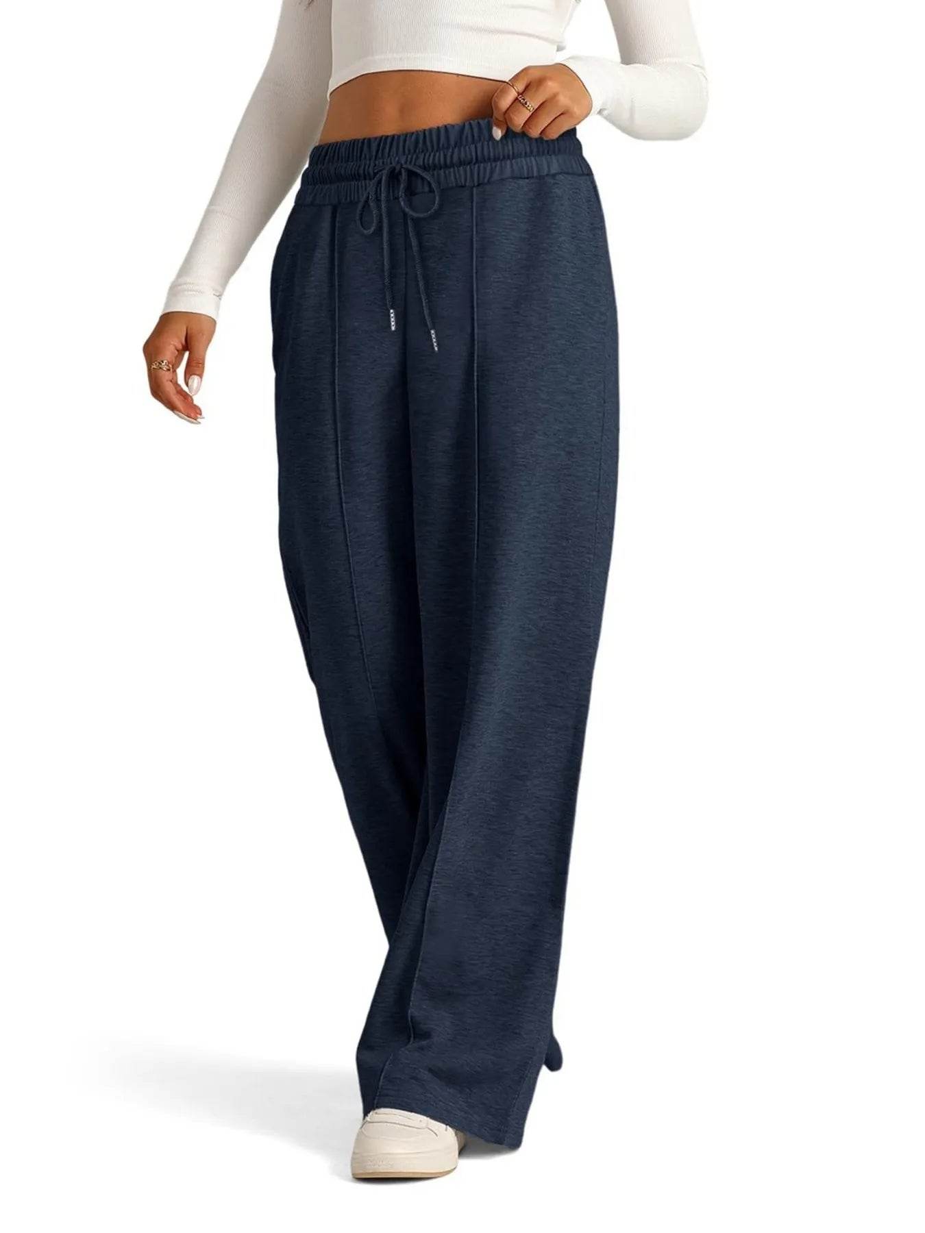Full Size Drawstring Relaxed Fit Wide Leg Pants Plus Size - Store 42