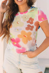Printed Round Neck Short Sleeve Blouse Floral