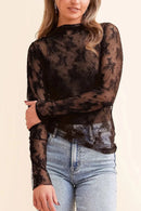 Mock Neck Long Sleeve Sheer Top