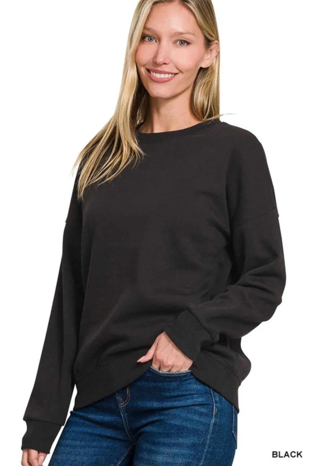 Zenana Full Size Fleece Drop Shoulder Sweatshirt Plus Size