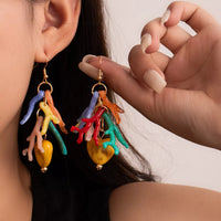 Colorful Resin Heart Dangle Earrings Gold One Size