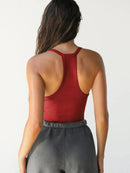 Ribbed V-Neck Halter Tank Top