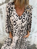 Full Size Printed V-Neck Dress with Pockets Plus Size - Store 42