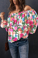 Floral Off-Shoulder Layered Blouse with Flounce Sleeves - Casual 100% Polyester Top - Store 42