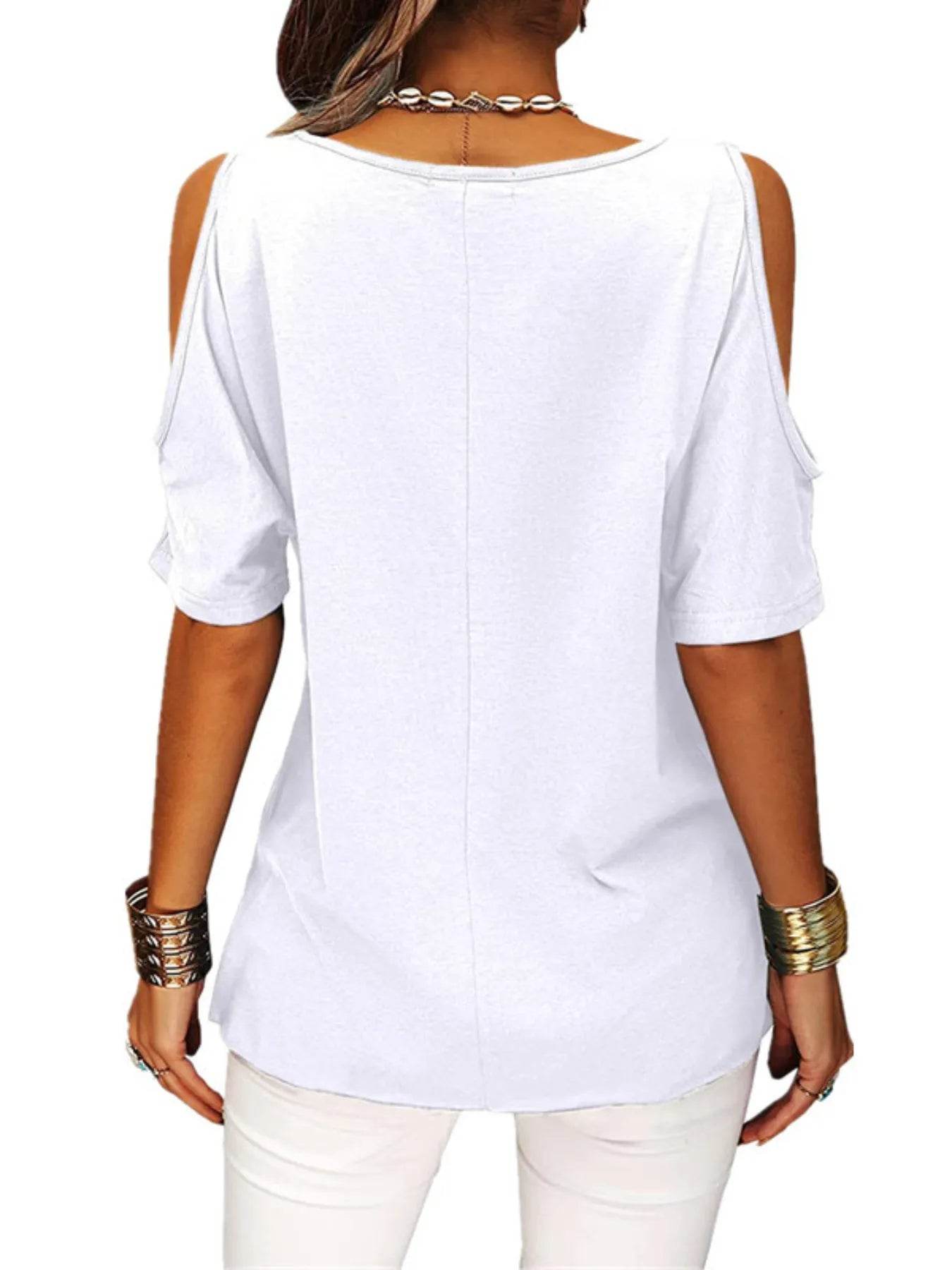 Full Size Crisscross Cold Shoulder Casual T-Shirt Plus Size - Store 42