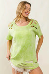 BiBi Laser Cut Mineral Washed Loose Fit Thermal Top - Store 42