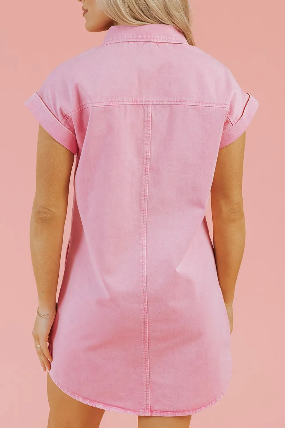 Trendsetting Button Down Short Sleeve Denim Dress with Pockets – 100% Cotton Style
