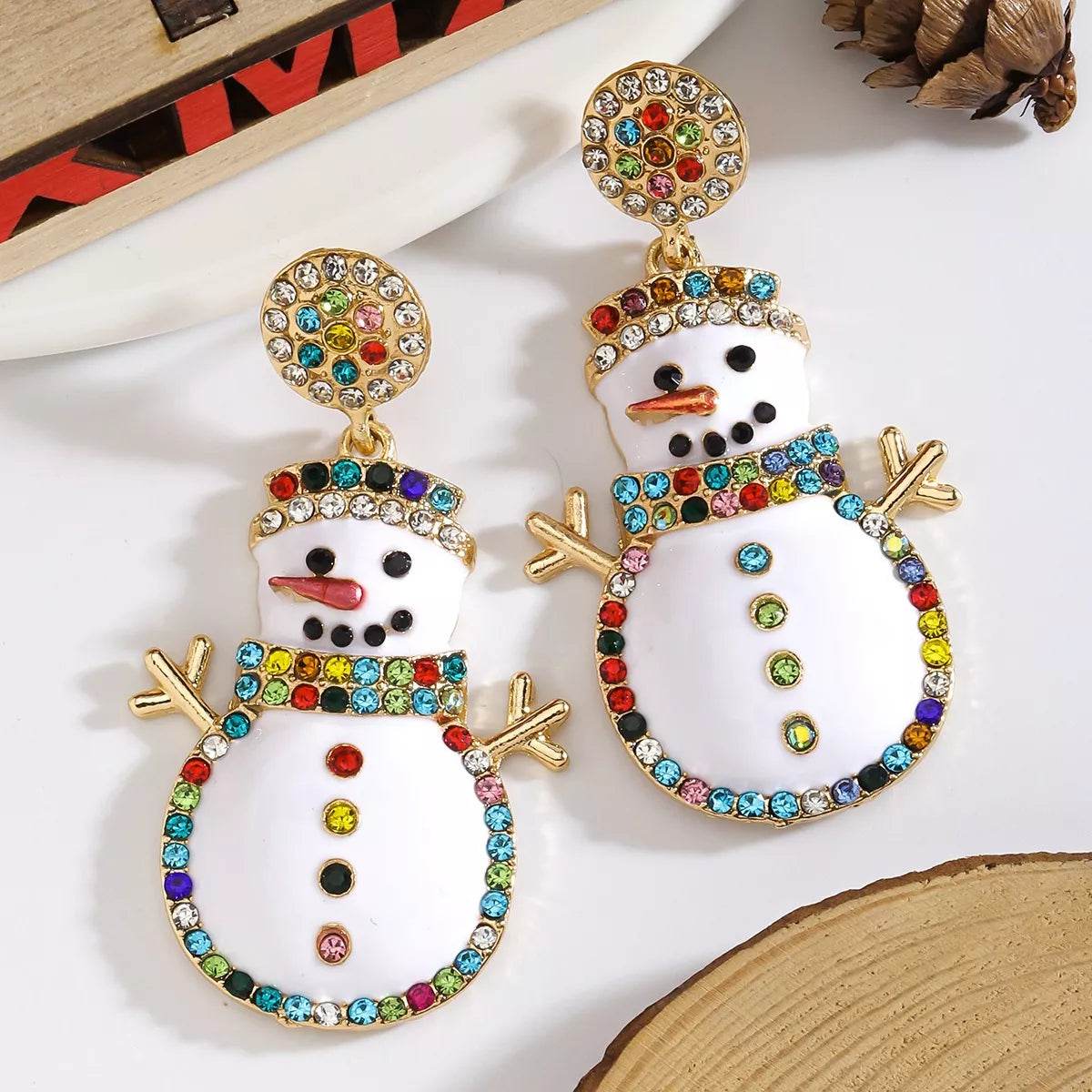 18K Gold-Plated Snowman Christmas Zircon Drop Earrings - Festive Holiday Accessory - Store 42