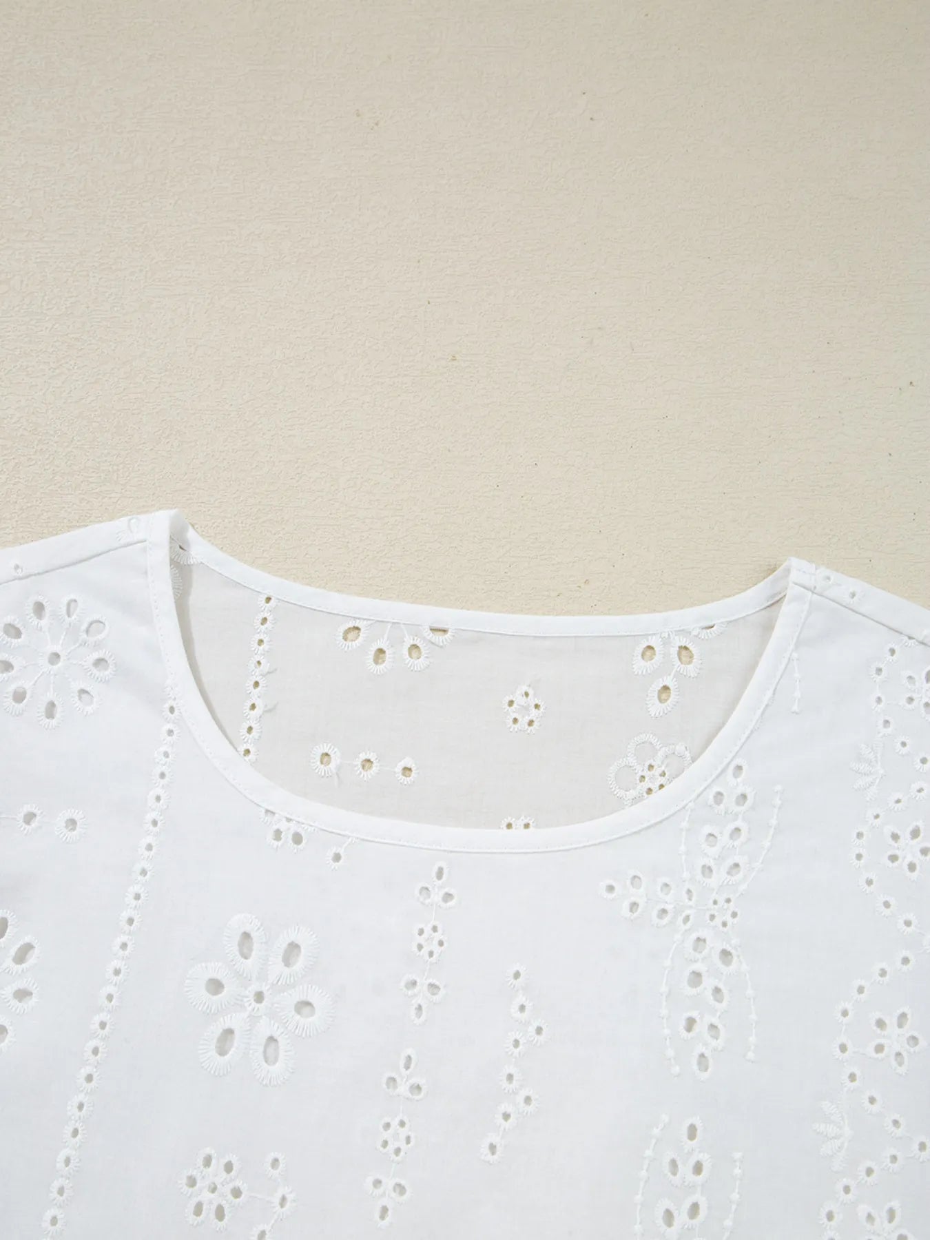 Eyelet Long Sleeve Blouse with Elastic Cuffs