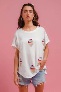 BiBi Solid Terry With Fourth Of July Theme Patched Top - Store 42