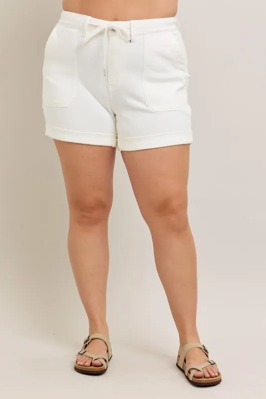 Judy Blue Plus Size High Waist Cuff Denim Shorts with Pockets - Casual Summer Essential