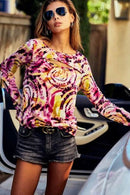 Trendy Tie Dye Print Rib Knit Top with Cut Out Neck for Chic Style - 100% Polyester - Store 42