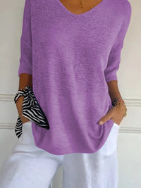 Full Size Relaxed Fit Ribbed Hem Sweater Plus Size Lilac