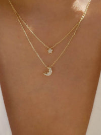 Elegant Double Layer Star And Moon Pendant Necklace - Celestial Gold-Plated Jewelry - Store 42