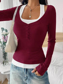 Scoop Neck Long Sleeve T-Shirt - Slightly Stretchy, 95% Polyester for Comfort, Easy Care - Store 42