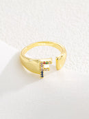18K Gold-Plated Zircon Letter Ring F onesize