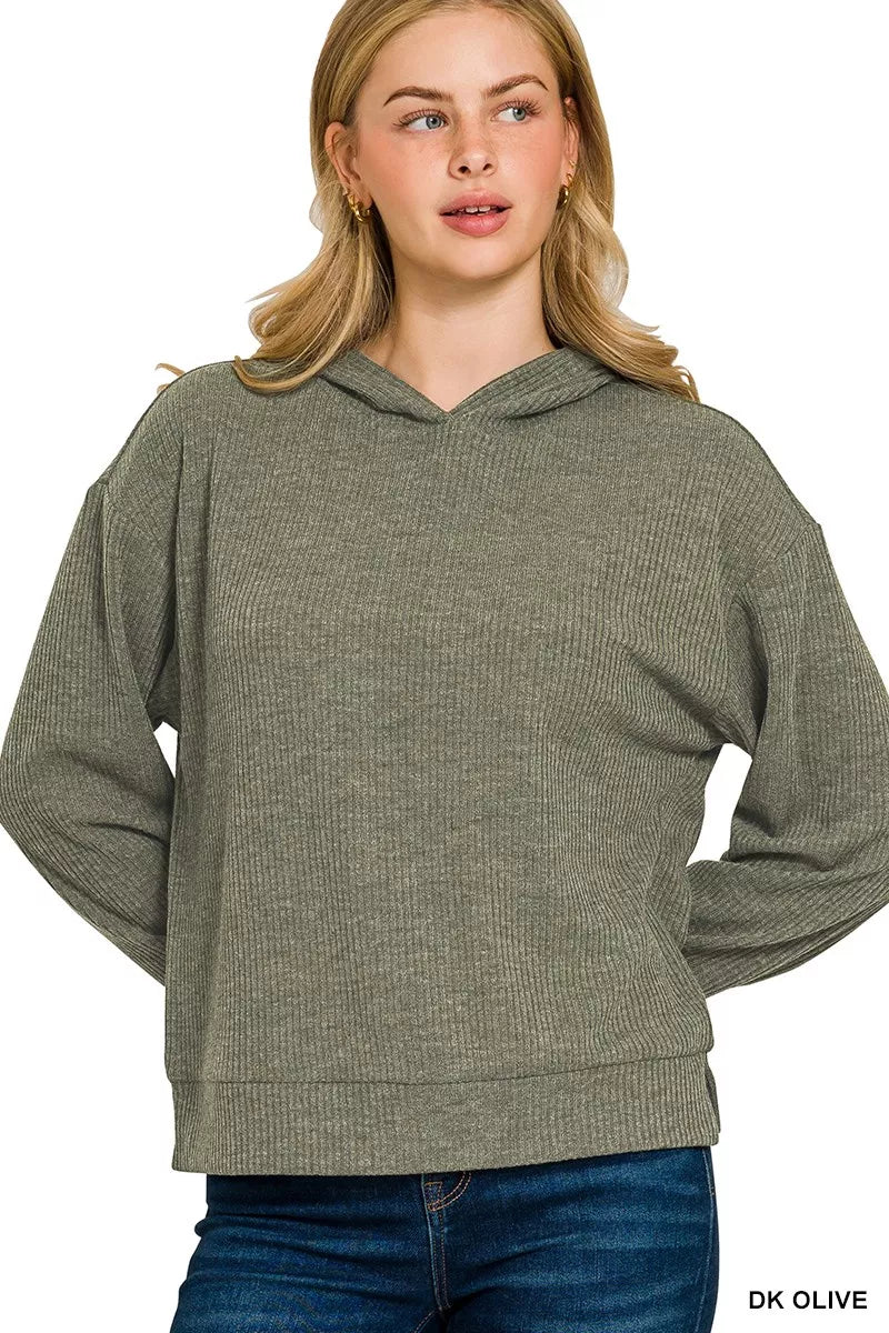 Zenana Ribbed Long Sleeve Hoodie for Women - Cozy, Stylish Casual Wear