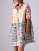 Colorful Mixed Gingham Shirt Dress