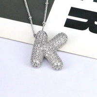 Elegant Copper Inlaid Zircon Letter Pendant Necklace - Platinum-Plated with 16.9 In Chain - Store 42