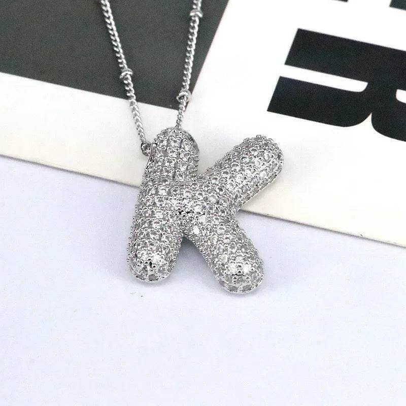 Elegant Copper Inlaid Zircon Letter Pendant Necklace - Platinum-Plated with 16.9 In Chain - Store 42