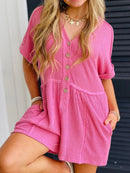Casual Button-Front Ribbed Romper