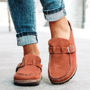 Round Toe Low Heel Buckle Loafers Caramel