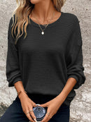 Plus Size Relaxed Fit Waffle Knit Round Neck T-Shirt Black