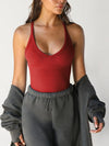 Ribbed V-Neck Halter Tank Top Scarlet