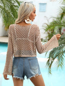 Hollow Out Boat Neck Flare Sleeve Cover-Up